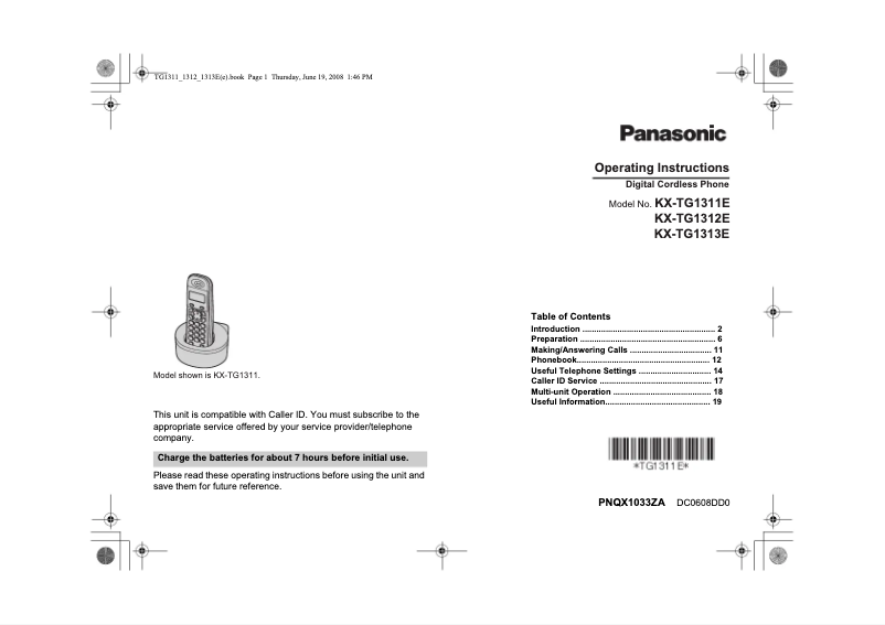 Página 1 del manual Manual de usuario Panasonic KX-TG1312E