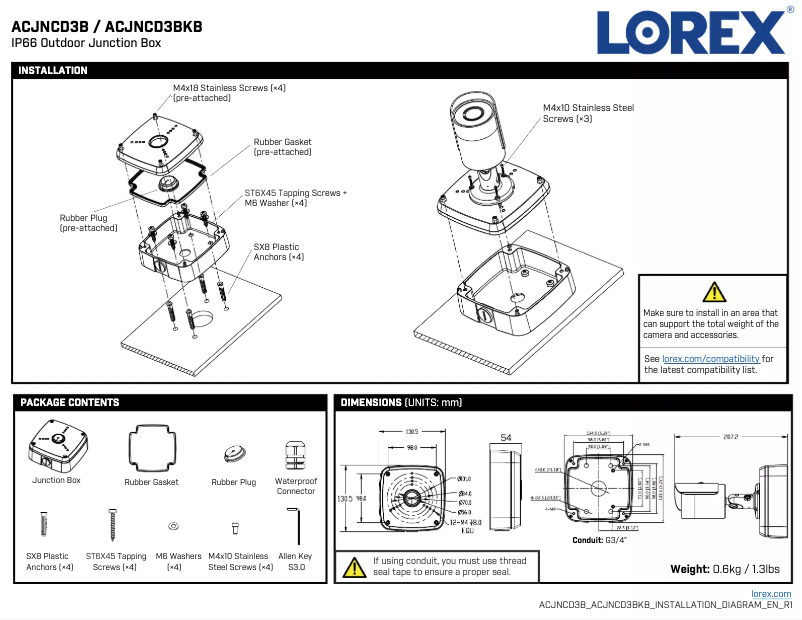 Page 1 de la notice Manuel utilisateur Lorex ACJNCD3BKB