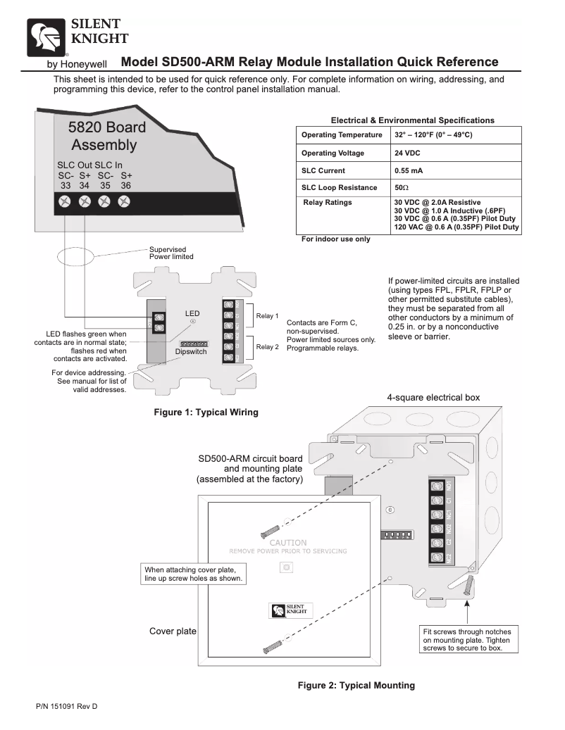 Page 1 de la notice Manuel utilisateur Silent Knight SD500-ARM