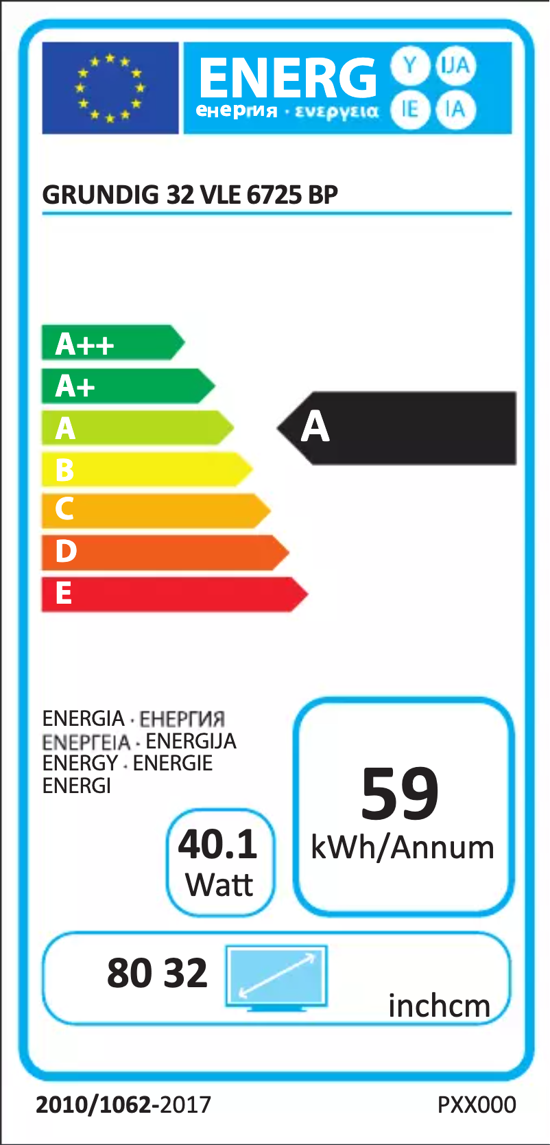 Page 1 de la notice Label énergétique Grundig 32 VLE 6725 BP