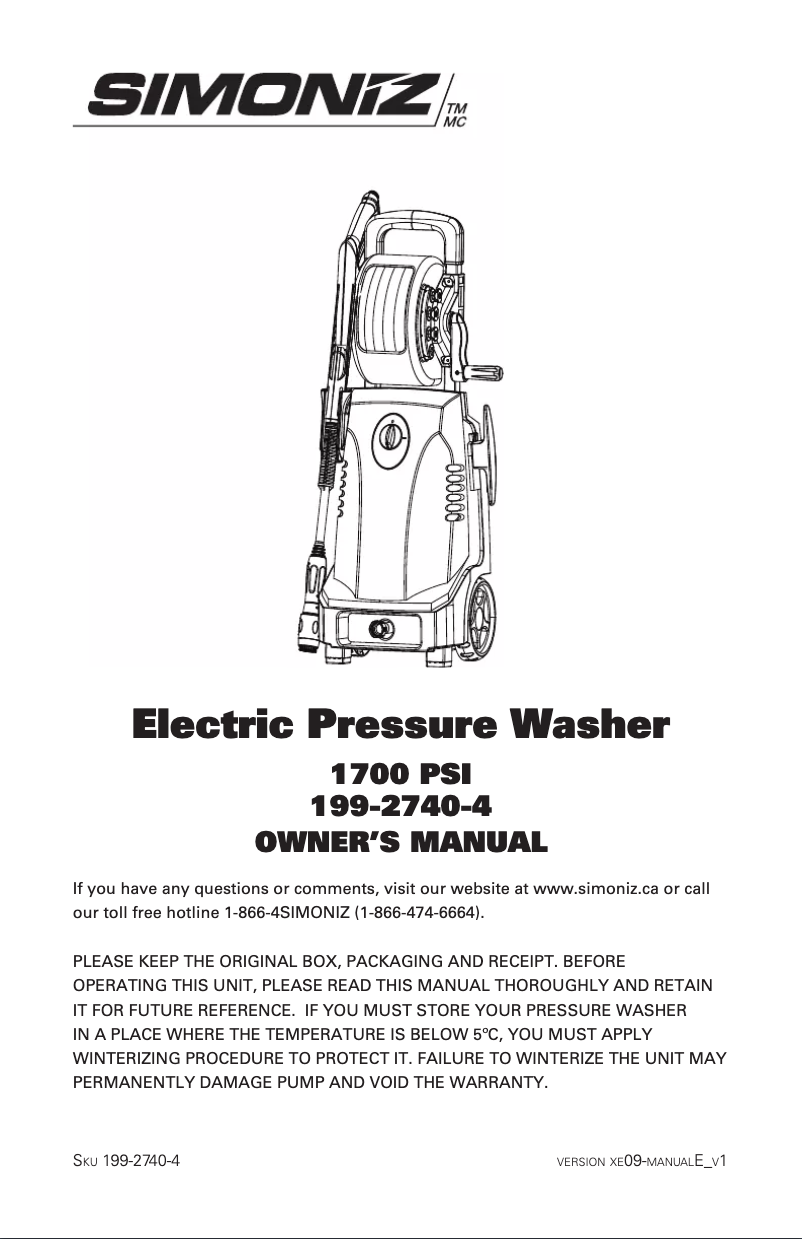 Page n°1 - Manuel utilisateur Simoniz 199-2740-4