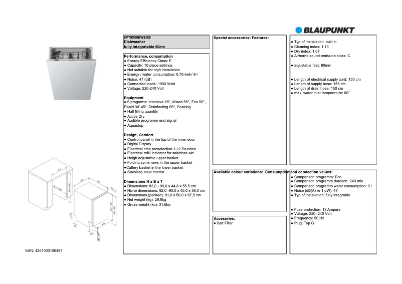 Page n°1 - Fiche technique Blaupunkt 5VT8X00EWE