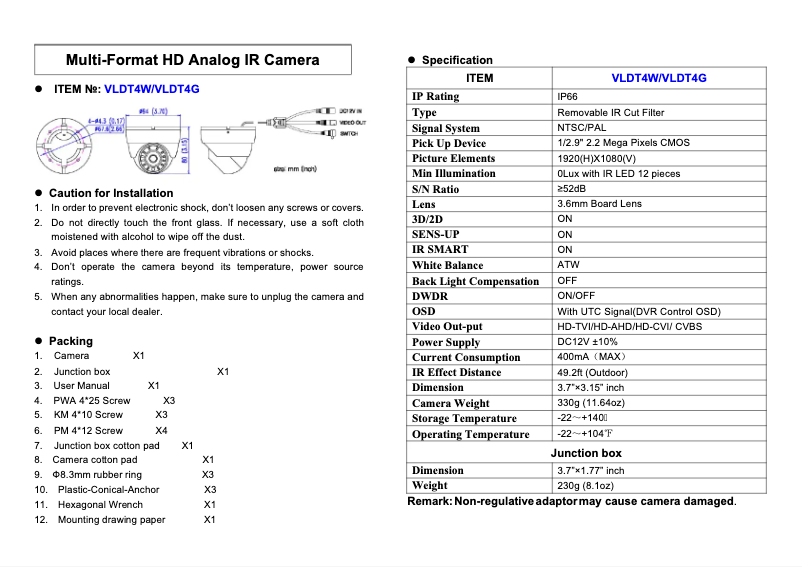 Image de la première page du manuel de l'appareil VLDT4W