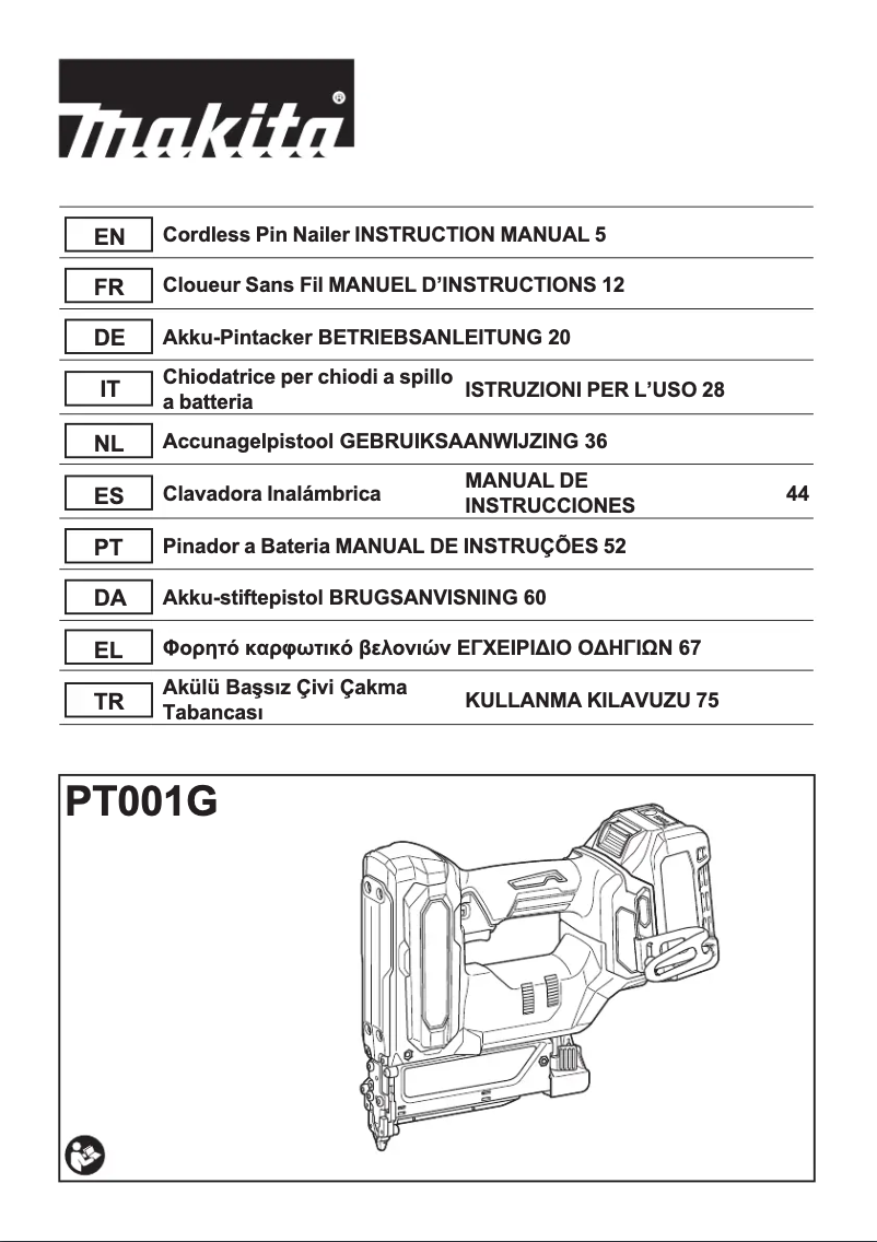 Page n°1 - Manuel utilisateur Makita PT001G