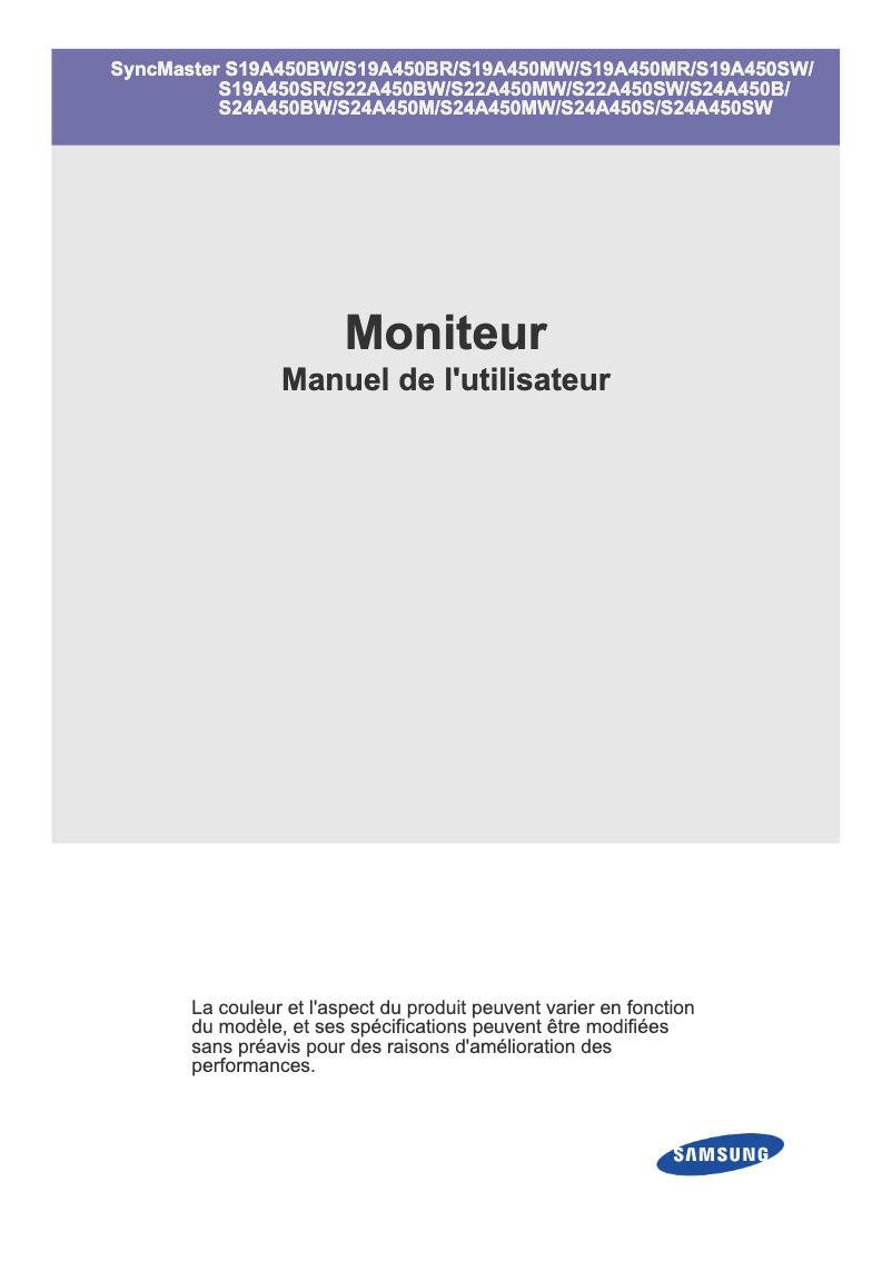 Page 1 de la notice Manuel utilisateur Samsung SyncMaster S24A450B