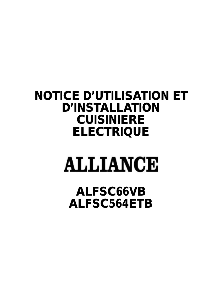 Page n°1 - Manuel utilisateur Alliance ALFSC66VBMK2