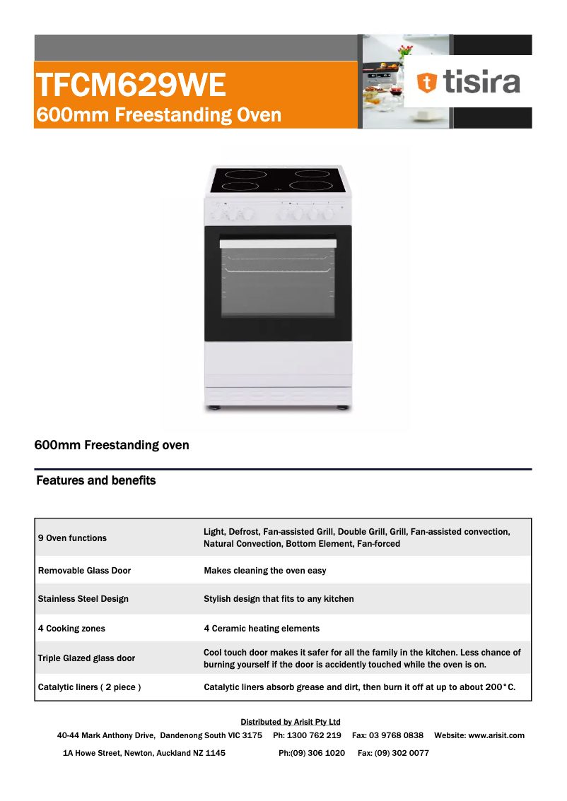 Page 1 de la notice Fiche technique Tisira TFCM629WE