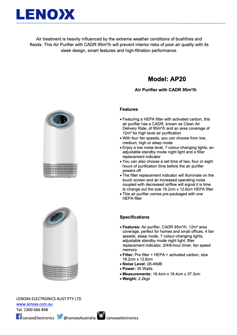 Page n°1 - Manuel utilisateur Lenoxx AP20