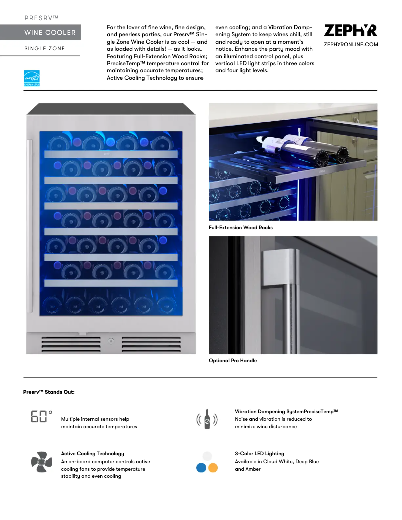 Page 1 de la notice Fiche technique Zephyr Presrv PRW24C01CG