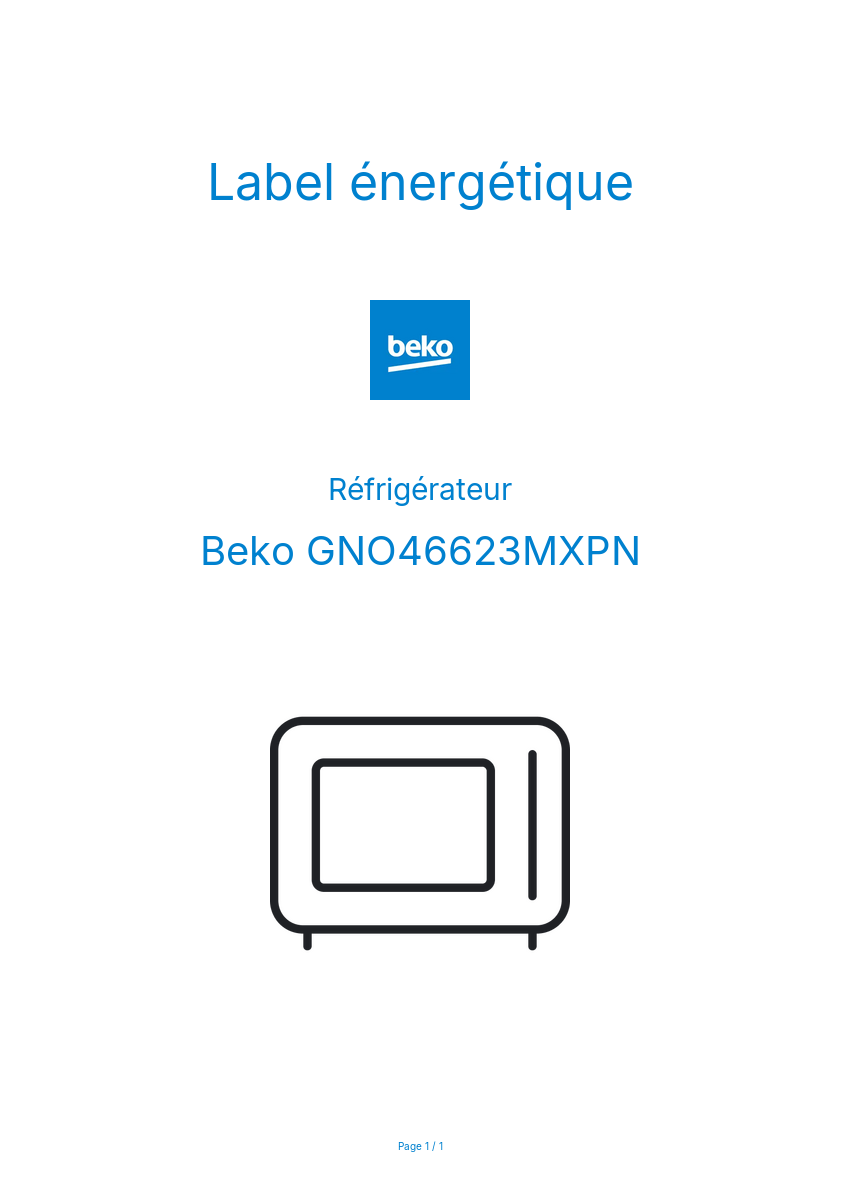 Page n°1 - Label énergétique Beko GNO46623MXPN