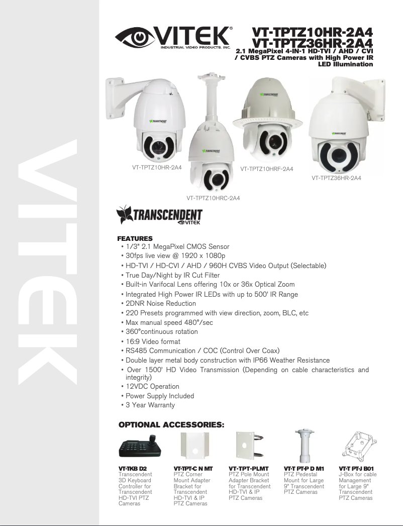 Page n°1 - Manuel utilisateur Vitek VT-TPTZ36HR-2A4