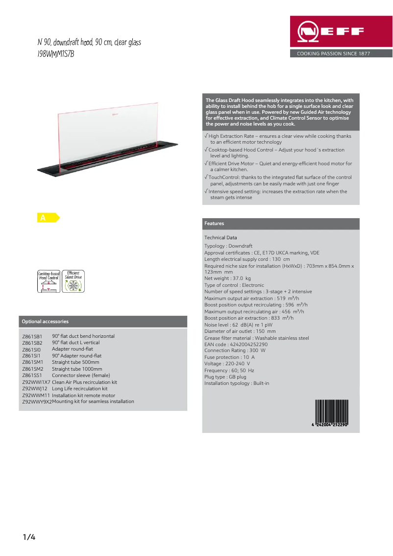 Page 1 de la notice Fiche technique Neff I98WMM1S7B