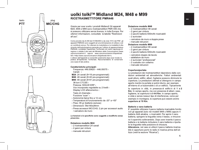 Page n°1 - Manuel utilisateur Midland M99