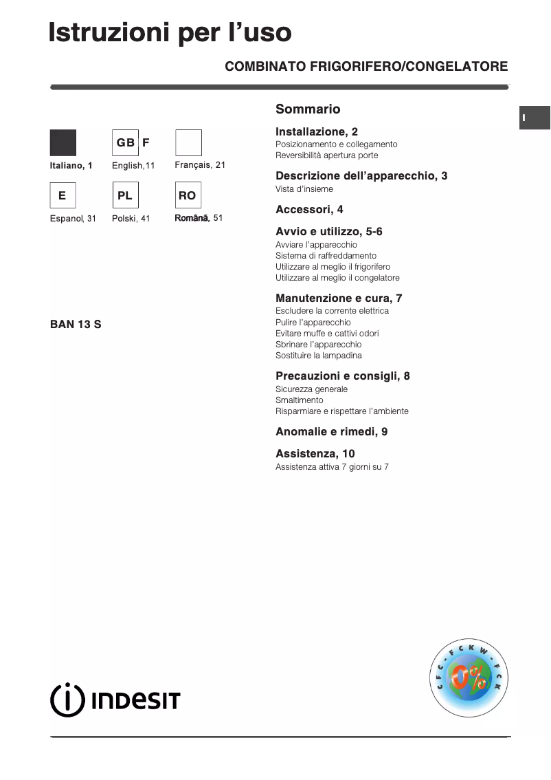 Page n°1 - Manuel utilisateur Indesit BAN 13 S