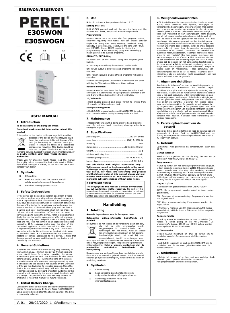 Image de la première page du manuel de l'appareil E305WON