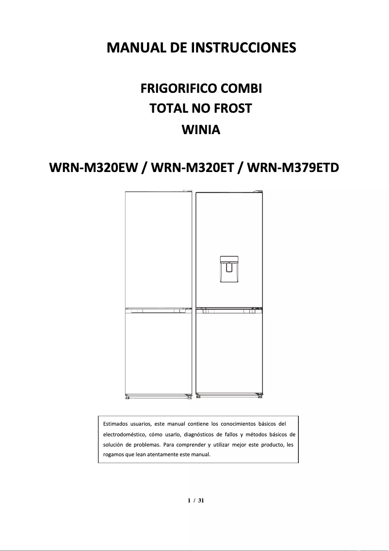 Page n°1 - Manuel utilisateur Winia WRN-M320ET