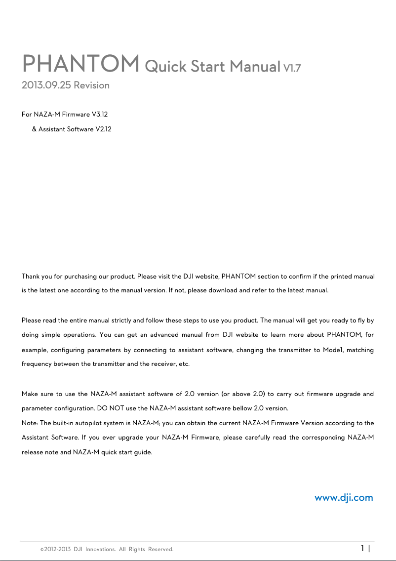 Image de la première page du manuel de l'appareil Phantom