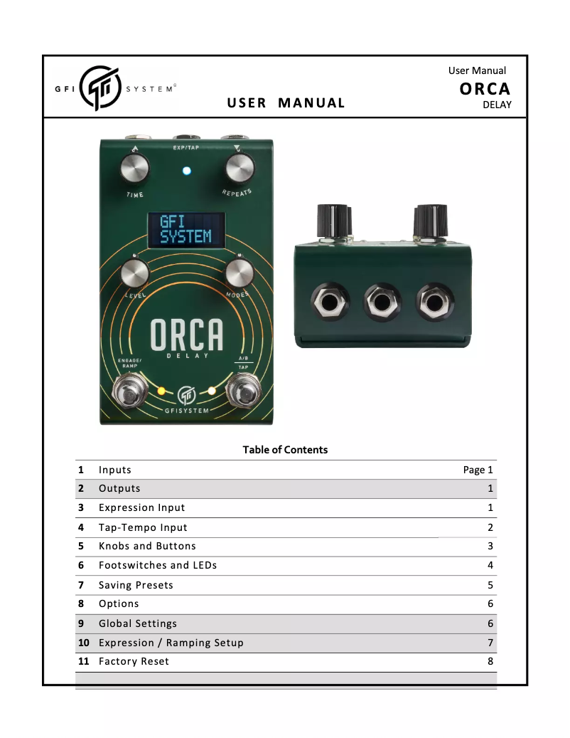 Page 1 de la notice Manuel utilisateur GFI System Orca