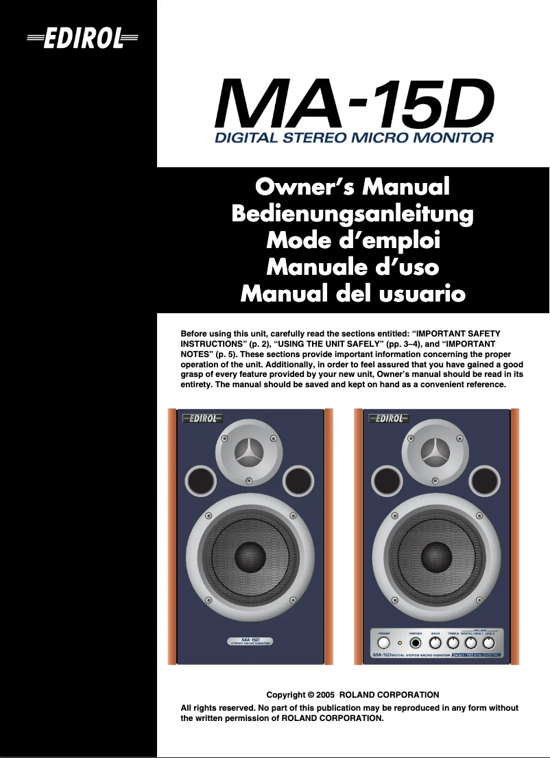 Page n°1 - Manuel utilisateur Roland MA-15D