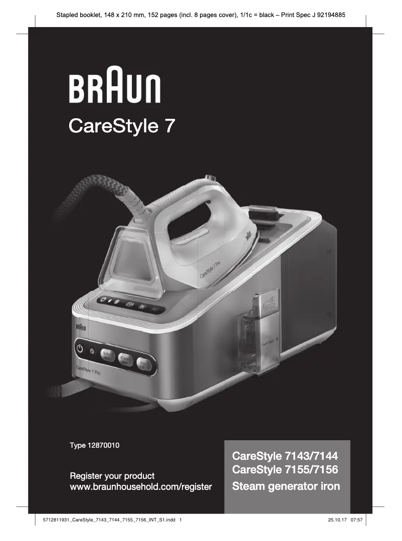 Page 1 de la notice Manuel utilisateur Braun CareStyle 7 IS 7144