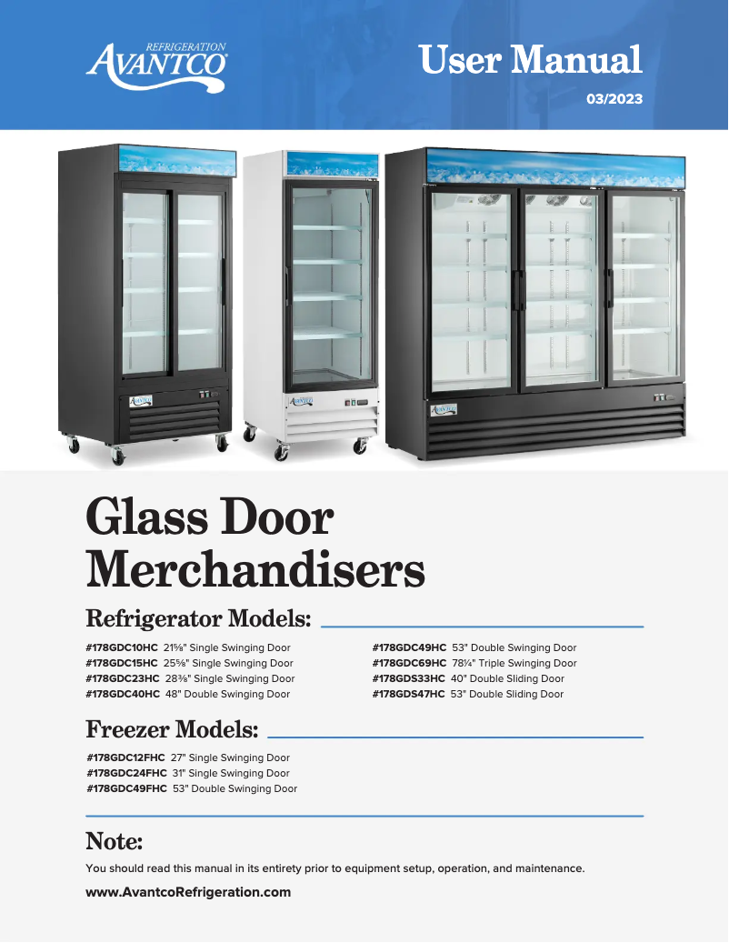 Page n°1 - Manuel utilisateur Avantco GDC-12F-HC
