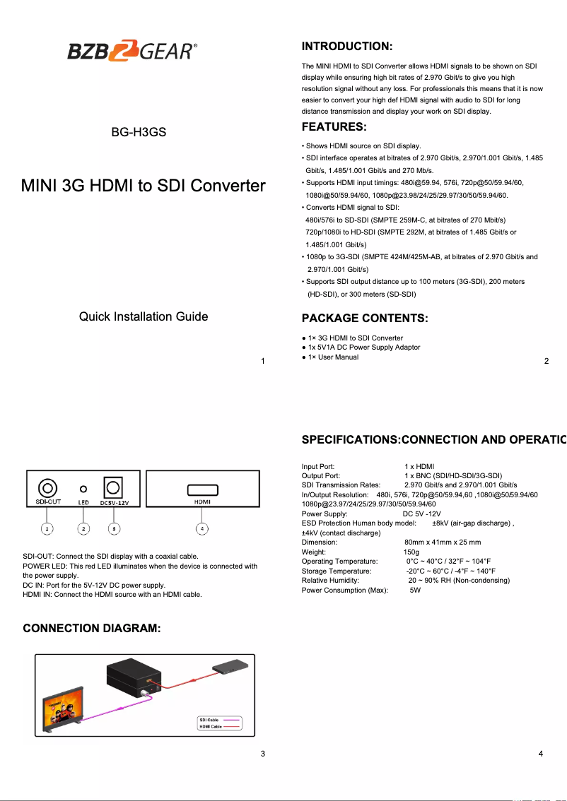 Page 1 de la notice Manuel utilisateur BZBGear H3GS