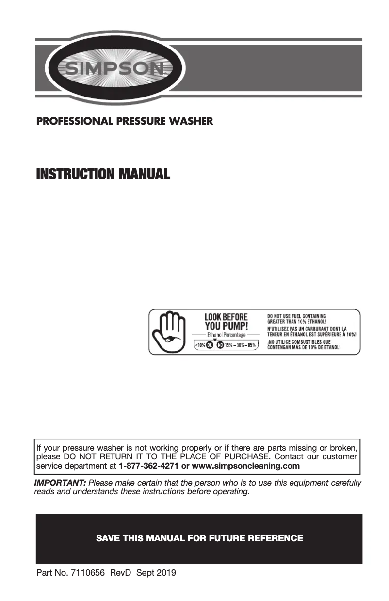 Page 1 de la notice Manuel utilisateur Simpson SuperPro SW6050KCGL-S