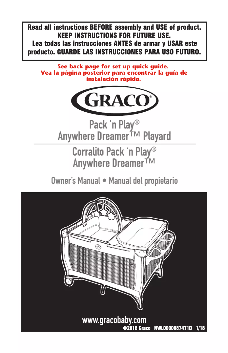 Page 1 de la notice Manuel utilisateur Graco Pack ‘n Play Anywhere Dreamer