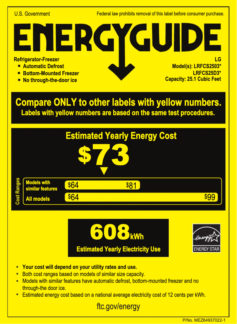 Page 1 de la notice Label énergétique LG LRFCS25D3S