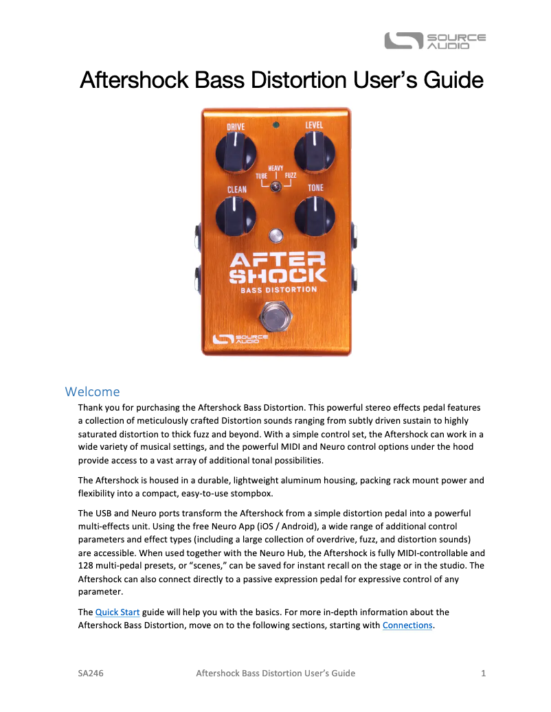 Page n°1 - Manuel utilisateur Source Audio Aftershock