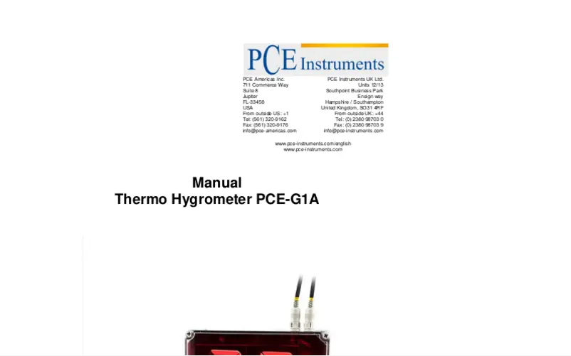 Page n°1 - Manuel utilisateur PCE Instruments PCE-G1A