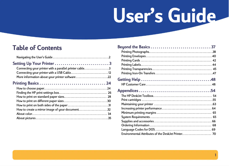 Image de la première page du manuel de l'appareil Deskjet 640C