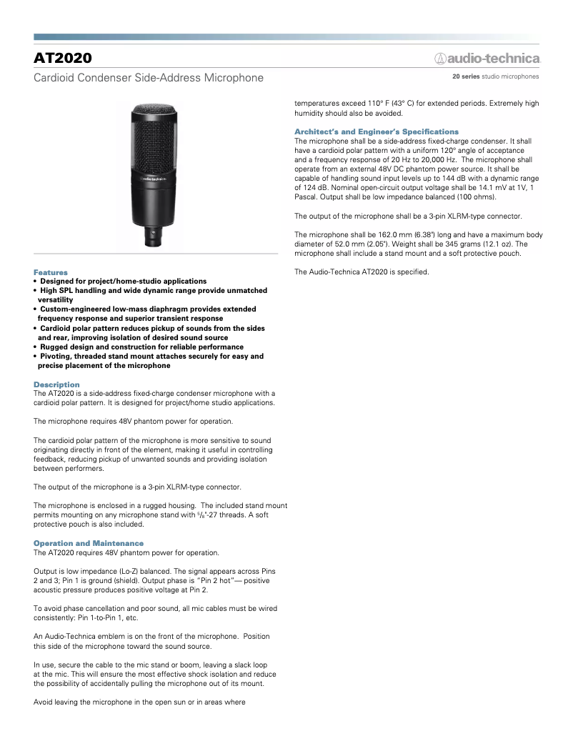 Image de la première page du manuel de l'appareil AT2020 USB