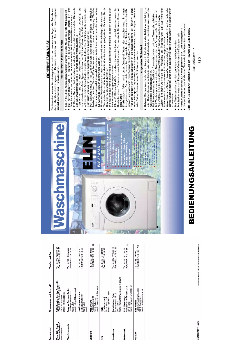 Page n°1 - Manuel utilisateur ELIN WM37