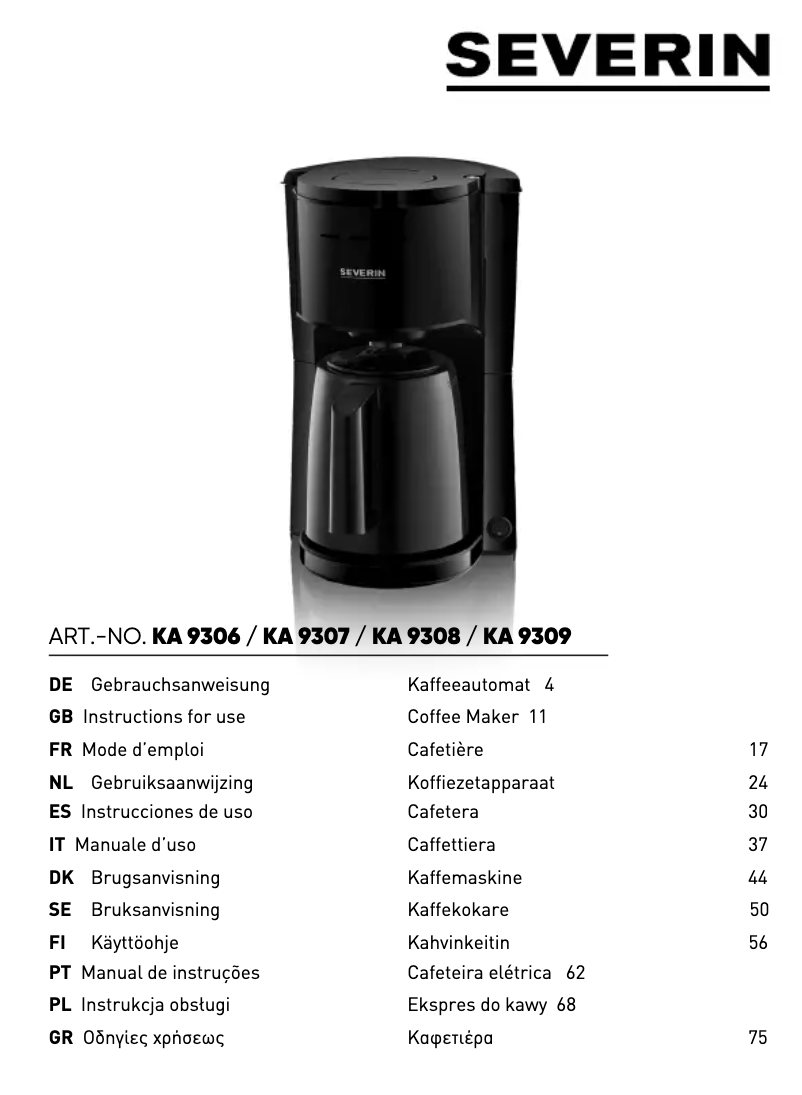 Page 1 de la notice Manuel utilisateur Severin KA 9309