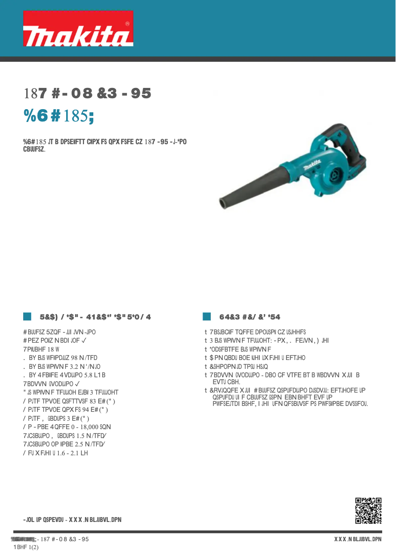 Page 1 de la notice Fiche technique Makita DUB185Z