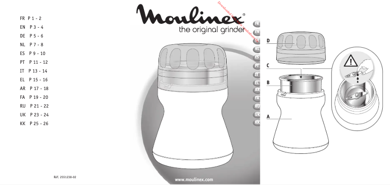 Page 1 de la notice Manuel utilisateur Moulinex The Original Grinder AR1108