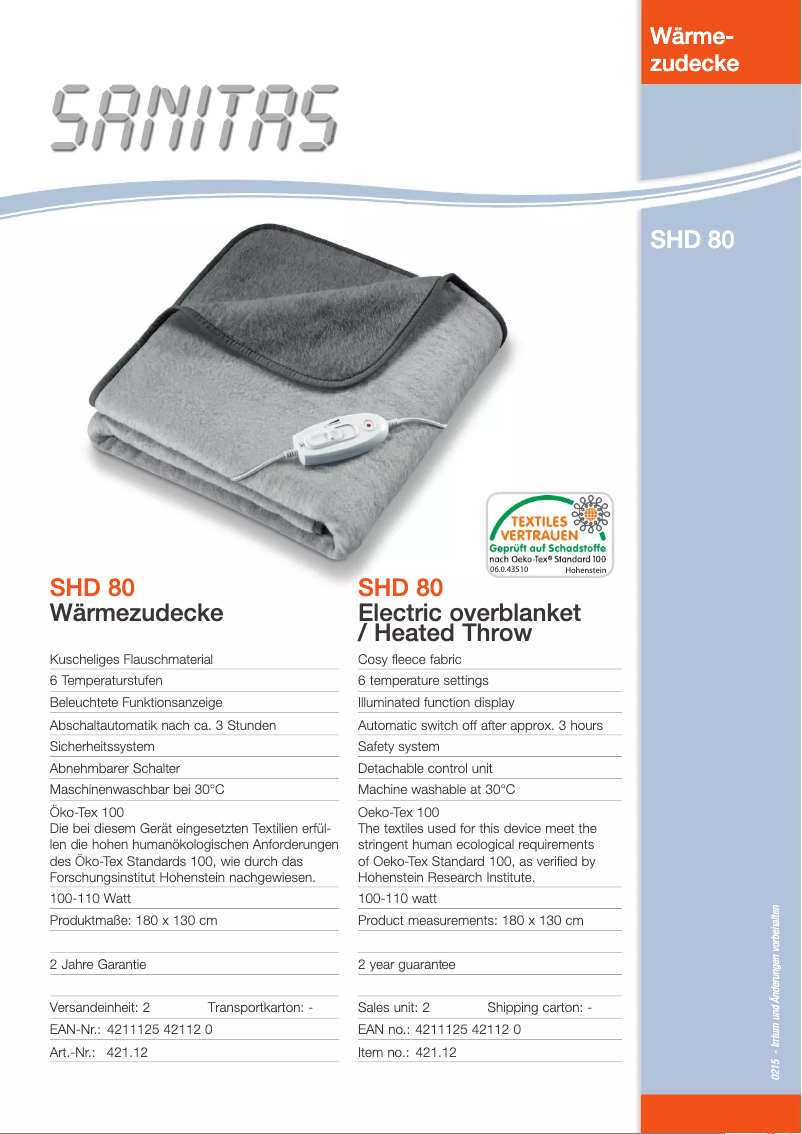 Page 1 de la notice Manuel utilisateur Sanitas SHD 80