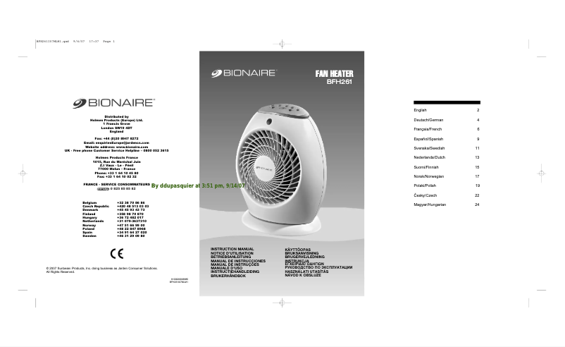 Image de la première page du manuel de l'appareil BFH261-I