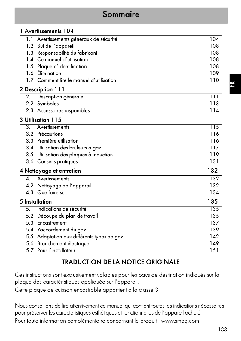 Page 1 de la notice Manuel utilisateur Smeg PM6721WLDR