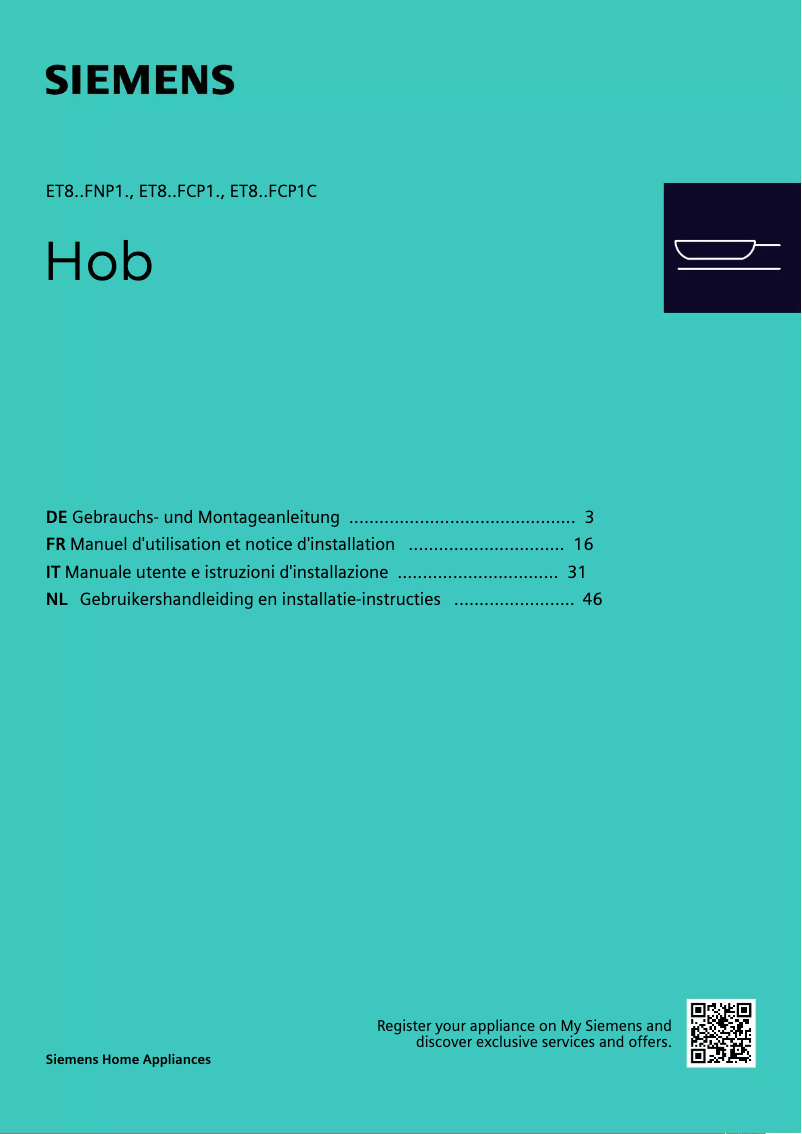 Page 1 de la notice Guide d'installation Siemens ET845FCP1D