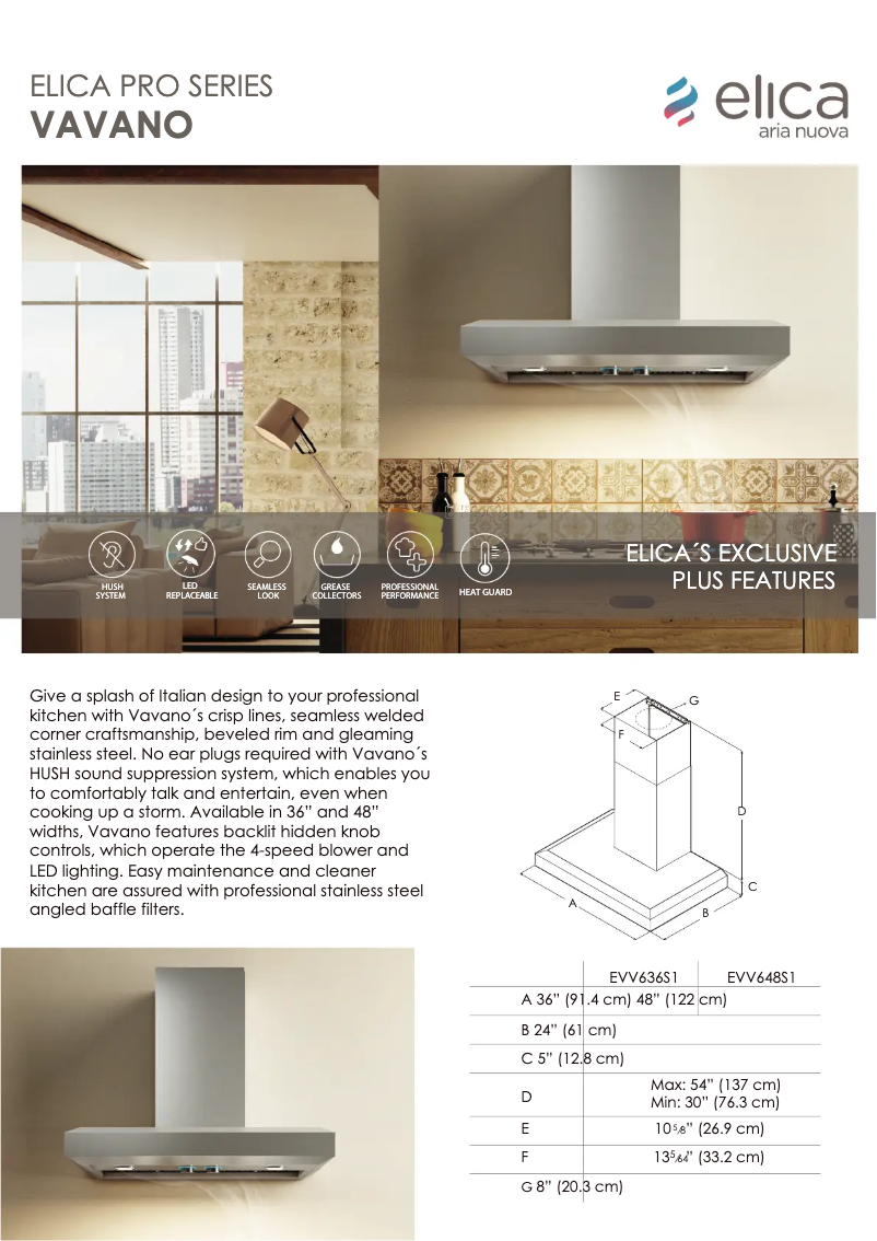Page 1 de la notice Fiche technique Elica Vavano EVV636S1