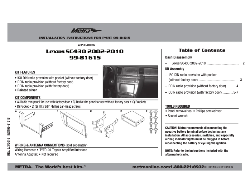 Page n°1 - Manuel utilisateur Metra 99-8161S