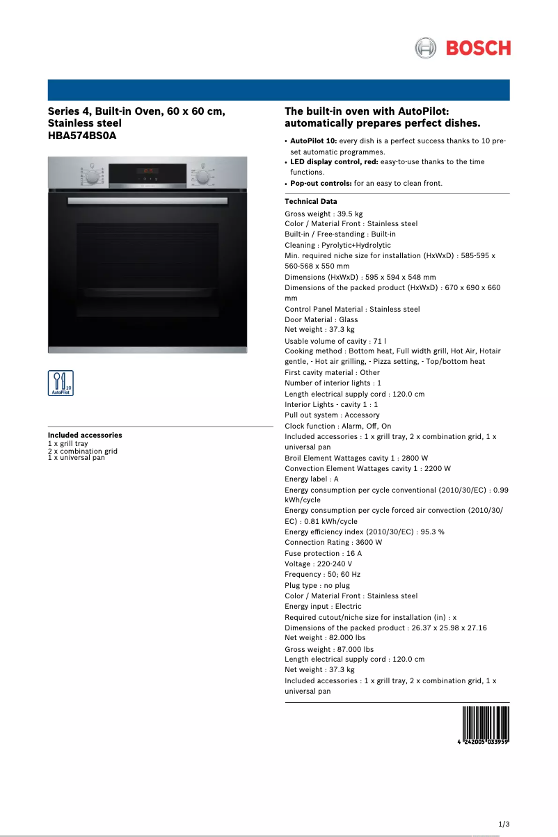 Imagen de la primera página del manual del dispositivo HBA574BS0A