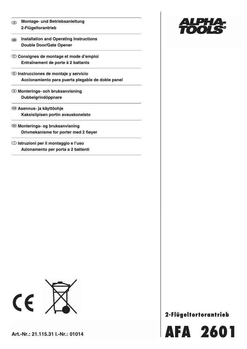 Page n°1 - Manuel utilisateur Alpha Tools AFA 2601
