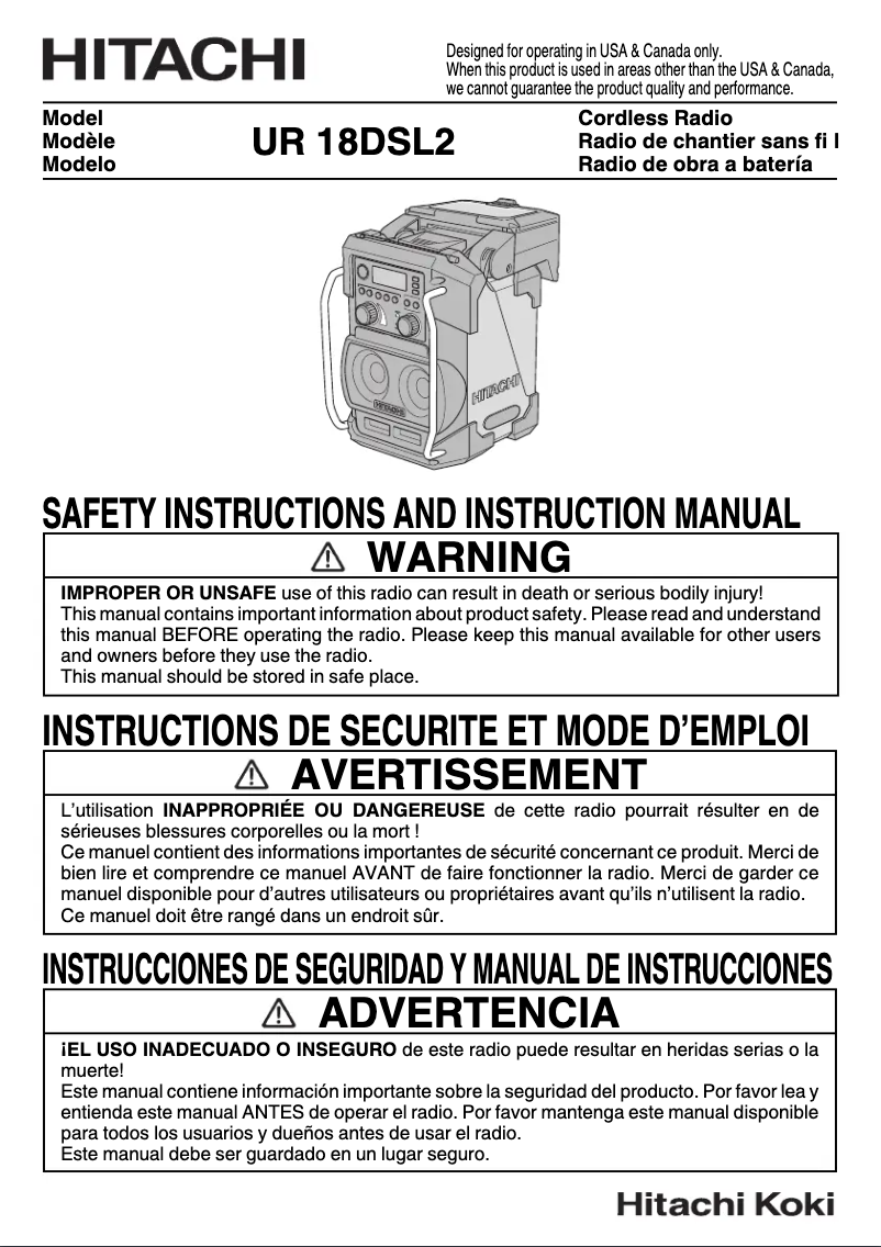 Page 1 de la notice Manuel utilisateur Hitachi UR 18DSL2