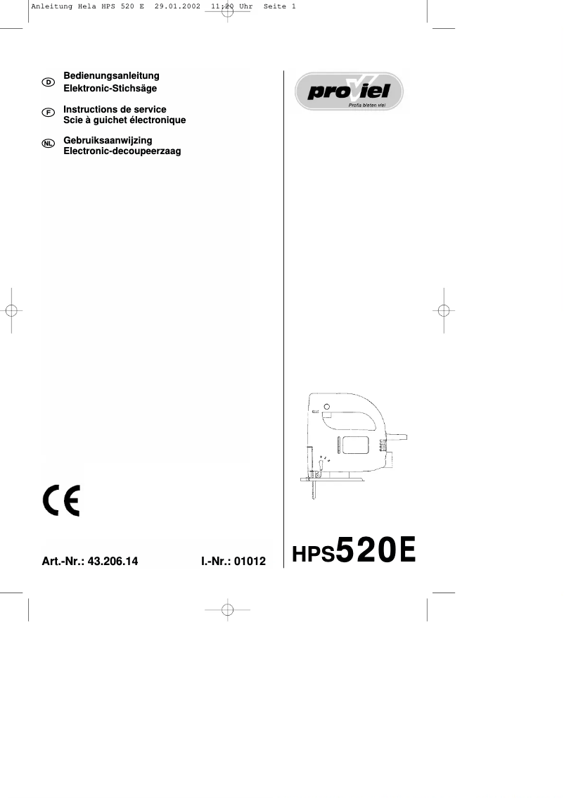 Page n°1 - Manuel utilisateur Proviel HPS 520 E