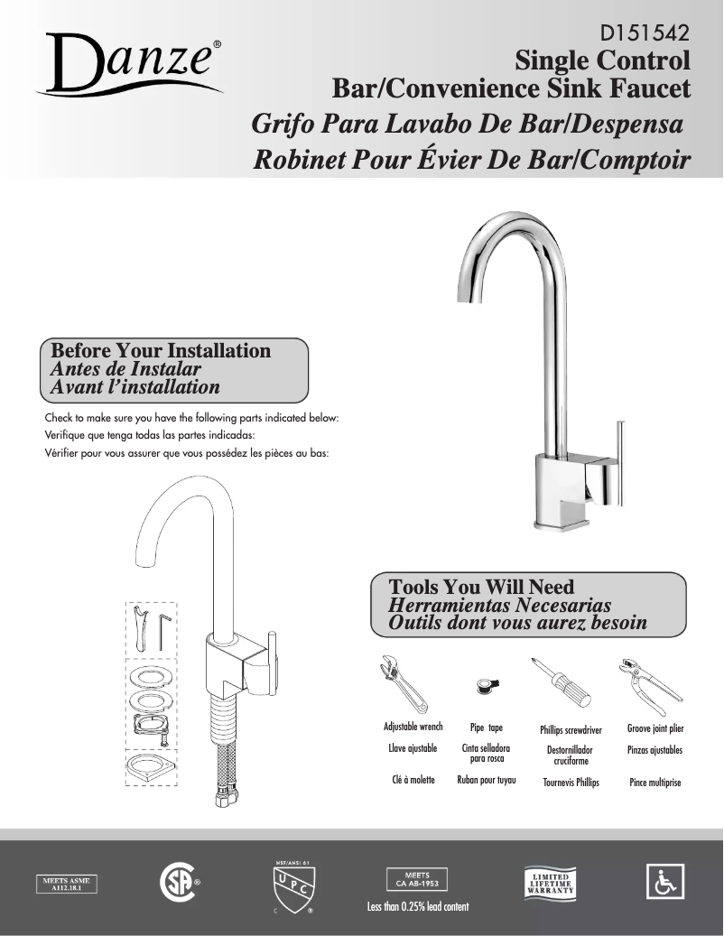Page n°1 - Manuel utilisateur Danze D151542