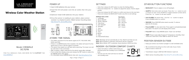 Page n°1 - Guide de démarrage rapide La Crosse Technology C85845V3