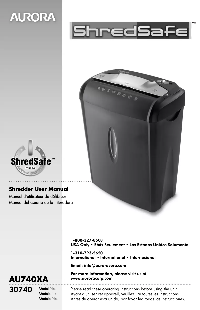 Page 1 de la notice Manuel utilisateur Aurora ShredSafe AU740XA